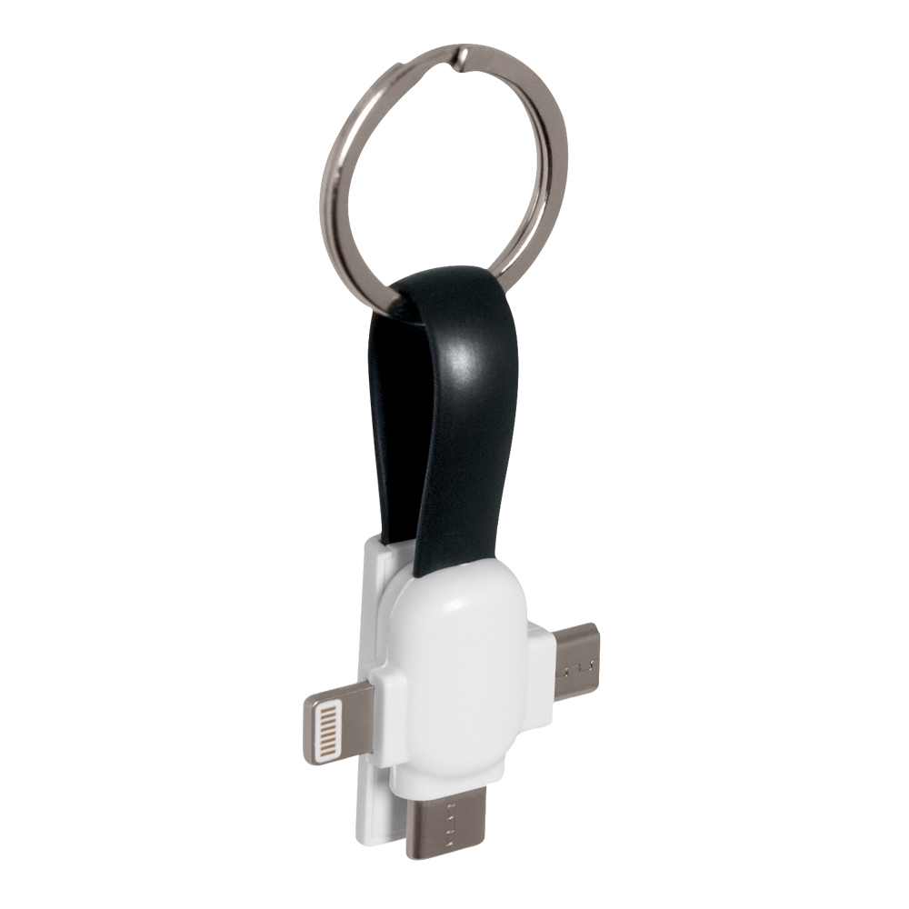 Кабель-брелок 3в1 Portobello Cavi, 110х31х12 мм, 8 г, черный