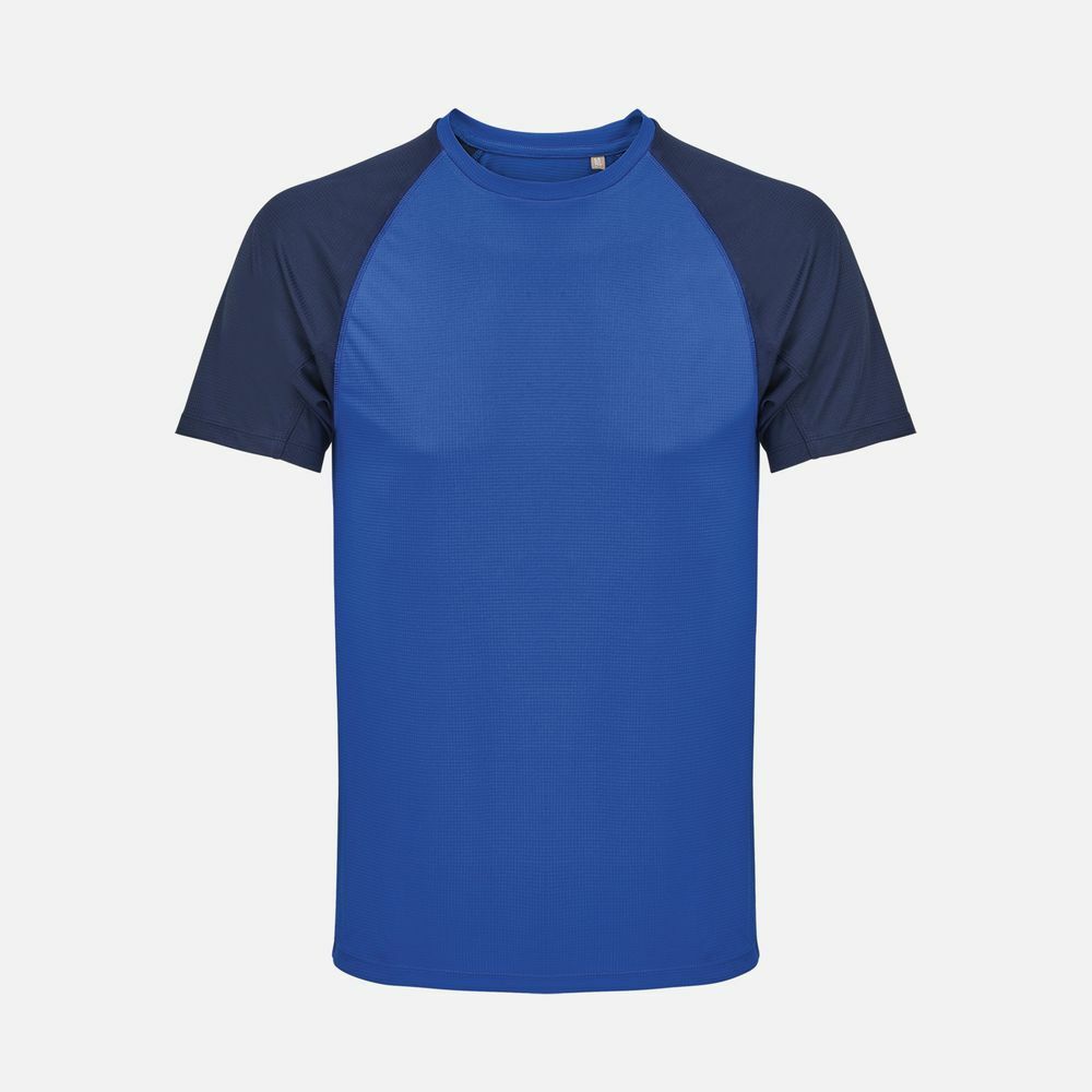 Футболка спортивная унисекс Vortex, темно-синяя с ярко-синим