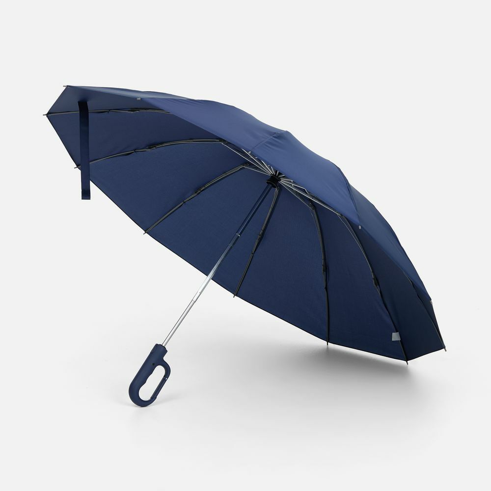Зонт обратного сложения inLoop с ручкой-карабином, темно-синий
