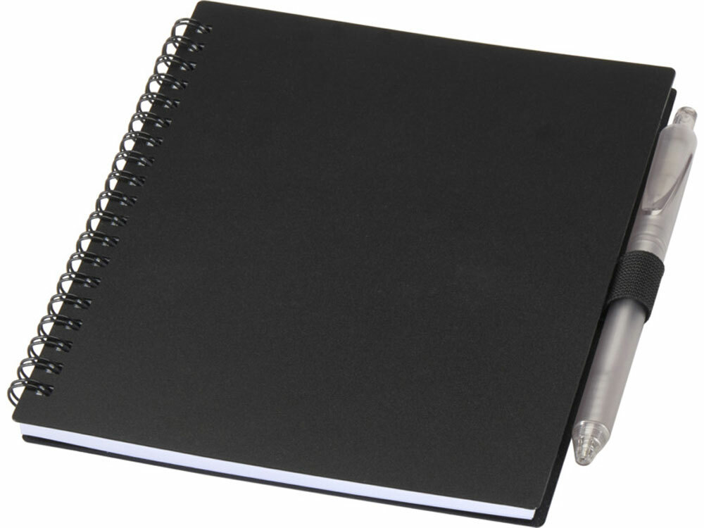 Набор Niove из блокнота из переработанного пластика в мягкой обложке и шариковой ручки (синие чернила) - Черный