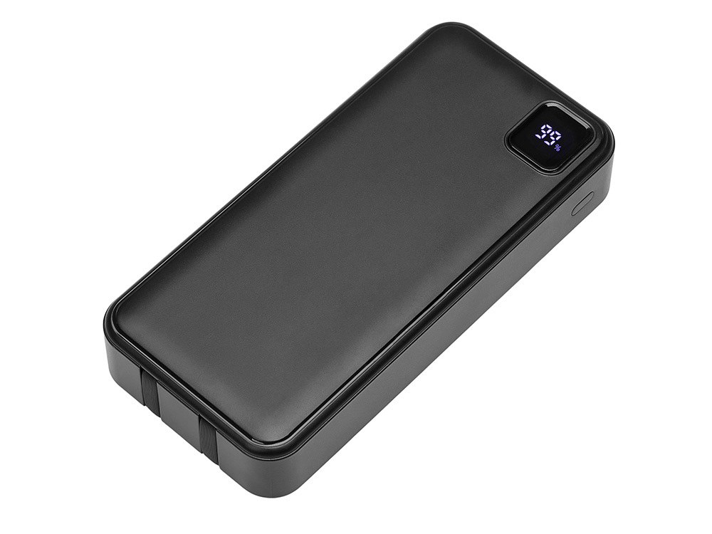 Внешний аккумулятор со встроенными кабелями «Фрэйм Про», быстрая зарядка, 20000мач, черный