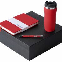 Подарочный набор с блокнотом С2, металлической ручкой и термокружкой, красный
