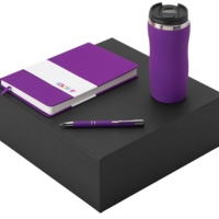 Подарочный набор с блокнотом С2, металлической ручкой и термокружкой, фиолетовый