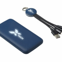 Набор из внешнего акуумулятора и универсального кабеля с подсветкой лого «Reserve LED», 10000mAh, темно-синий