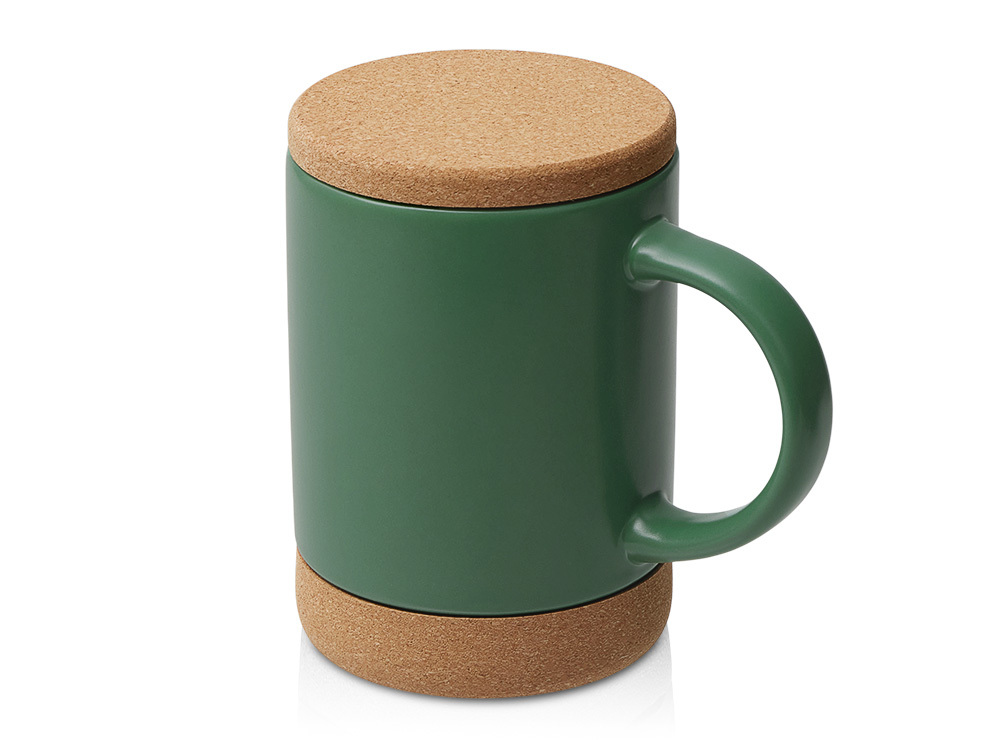 Кружка 450 мл с пробковым дном с крышкой "Корк &amp; Бон", глубокий зеленый