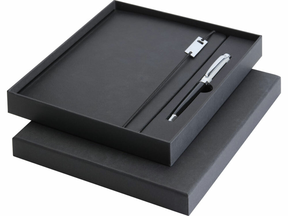 Набор Legato Elegance из блокнота формата А5 в твердой обложке и ручки-роллера, черный/белый