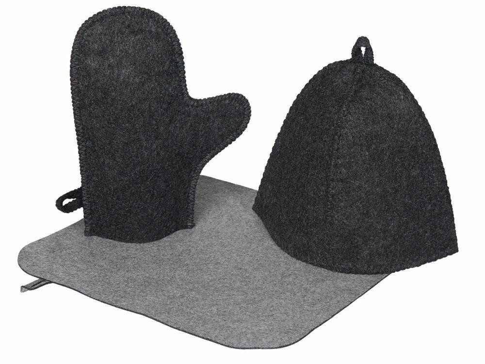 Банный набор из шапки, рукавицы и коврика "Calm", серый