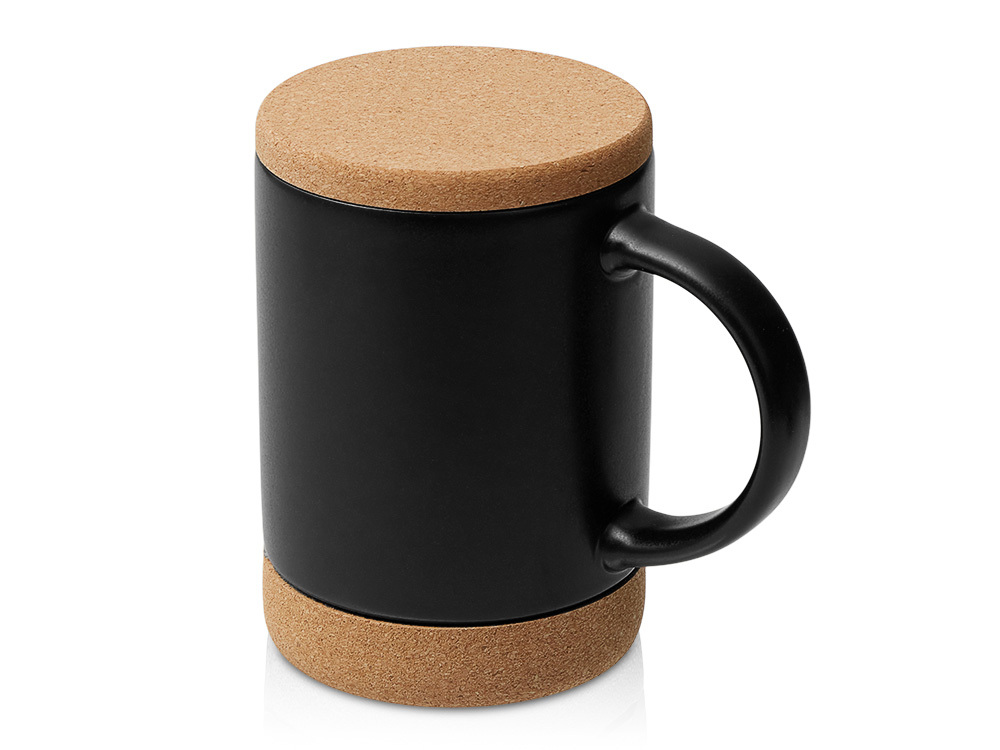 Кружка 450 мл с пробковым дном с крышкой "Корк &amp; Бон", черный