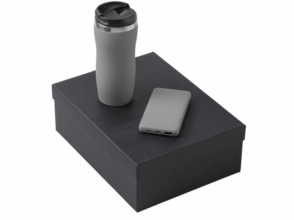 Подарочный набор c вакуумной термокружкой и повербанком С2, серый
