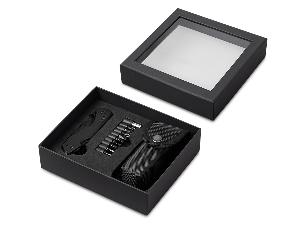 Универсальный мультитул с битами в подарочной упаковке с окном «Шэйп» , черный