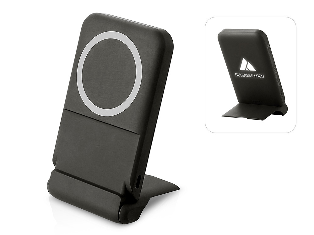 Беспроводной внешний аккумулятор с подсветкой лого и подставкой «Magflash», 10000 мАч, 15 Вт, черный