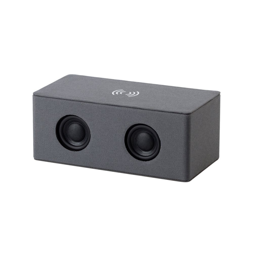 Bluetooth колонка &quot;Cool Gray&quot; с двумя динамиками (2х3Вт) и беспроводным зарядным устройством, переработанный пластик (RPET)
