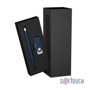 Набор ручка + флеш-карта 16 Гб в футляре, покрытие soft touch темно-синий